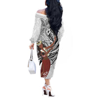 Tahiti Islands Polynesian Plumeria Off The Shoulder Long Sleeve Dress Tahitian Vahine 'Ote'a - White LT7 - Polynesian Pride