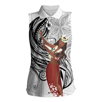 Tahiti Islands Polynesian Plumeria Women Sleeveless Polo Shirt Tahitian Vahine 'Ote'a - White LT7 Female White - Polynesian Pride