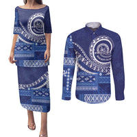 Queen Salote College 100th Anniversary Couples Matching Puletasi and Long Sleeve Button Shirt QSC Royal Girls LT7 Royal Blue - Polynesian Pride