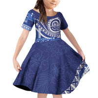Queen Salote College 100th Anniversary Family Matching Off Shoulder Short Dress and Hawaiian Shirt QSC Royal Girls LT7 Daughter's Dress Royal Blue - Polynesian Pride