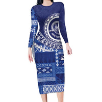 Queen Salote College 100th Anniversary Long Sleeve Bodycon Dress QSC Royal Girls LT7 Long Dress Royal Blue - Polynesian Pride