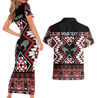 Personalised Taniko Motifs Aotearoa Couples Matching Short Sleeve Bodycon Dress and Hawaiian Shirt Waitangi Kowhaiwhai Kiwi LT7 - Polynesian Pride