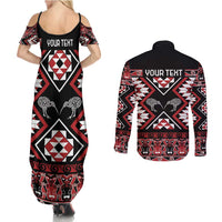 Personalised Taniko Motifs Aotearoa Couples Matching Summer Maxi Dress and Long Sleeve Button Shirt Waitangi Kowhaiwhai Kiwi LT7 - Polynesian Pride