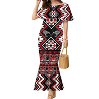 Personalised Taniko Motifs Aotearoa Family Matching Mermaid Dress and Hawaiian Shirt Waitangi Kowhaiwhai Kiwi LT7 Mom's Dress Red - Polynesian Pride