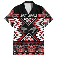Personalised Taniko Motifs Aotearoa Family Matching Off The Shoulder Long Sleeve Dress and Hawaiian Shirt Waitangi Kowhaiwhai Kiwi LT7 Dad's Shirt - Short Sleeve Red - Polynesian Pride
