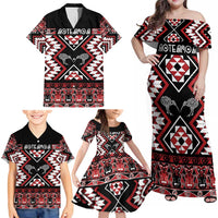 Personalised Taniko Motifs Aotearoa Family Matching Off Shoulder Maxi Dress and Hawaiian Shirt Waitangi Kowhaiwhai Kiwi LT7 - Polynesian Pride