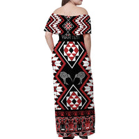 Personalised Taniko Motifs Aotearoa Family Matching Off Shoulder Maxi Dress and Hawaiian Shirt Waitangi Kowhaiwhai Kiwi LT7 - Polynesian Pride