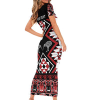 Personalised Taniko Motifs Aotearoa Family Matching Short Sleeve Bodycon Dress and Hawaiian Shirt Waitangi Kowhaiwhai Kiwi LT7 - Polynesian Pride