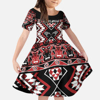 Personalised Taniko Motifs Aotearoa Kid Short Sleeve Dress Waitangi Kowhaiwhai Kiwi LT7 KID Red - Polynesian Pride