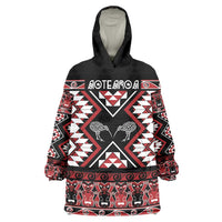 Personalised Taniko Motifs Aotearoa Wearable Blanket Hoodie Waitangi Kowhaiwhai Kiwi LT7 One Size Red - Polynesian Pride