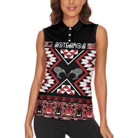 Personalised Taniko Motifs Aotearoa Women Sleeveless Polo Shirt Waitangi Kowhaiwhai Kiwi LT7 - Polynesian Pride