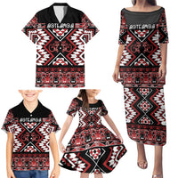 Personalised Aotearoa Waitangi Family Matching Puletasi and Hawaiian Shirt Taniko Motifs - Mania Gecko LT7 - Polynesian Pride