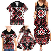 Personalised Aotearoa Waitangi Family Matching Summer Maxi Dress and Hawaiian Shirt Taniko Motifs - Mania Gecko LT7 - Polynesian Pride