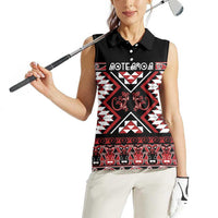 Personalised Aotearoa Waitangi Women Sleeveless Polo Shirt Taniko Motifs - Mania Gecko LT7 - Polynesian Pride