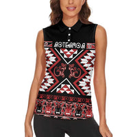 Personalised Aotearoa Waitangi Women Sleeveless Polo Shirt Taniko Motifs - Mania Gecko LT7 - Polynesian Pride