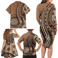 Personalized Tonga Ngatu Family Matching Long Sleeve Bodycon Dress and Hawaiian Shirt Vintage Brown Manulua Motifs LT7 - Polynesian Pride