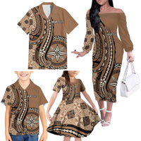 Personalized Tonga Ngatu Family Matching Off The Shoulder Long Sleeve Dress and Hawaiian Shirt Vintage Brown Manulua Motifs LT7 - Polynesian Pride