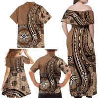Personalized Tonga Ngatu Family Matching Off Shoulder Maxi Dress and Hawaiian Shirt Vintage Brown Manulua Motifs LT7 - Polynesian Pride