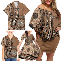 Personalized Tonga Ngatu Family Matching Off Shoulder Short Dress and Hawaiian Shirt Vintage Brown Manulua Motifs LT7 - Polynesian Pride