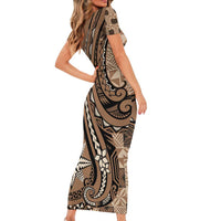 Personalized Tonga Ngatu Family Matching Short Sleeve Bodycon Dress and Hawaiian Shirt Vintage Brown Manulua Motifs LT7 - Polynesian Pride