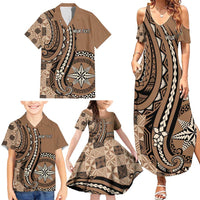 Personalized Tonga Ngatu Family Matching Summer Maxi Dress and Hawaiian Shirt Vintage Brown Manulua Motifs LT7 - Polynesian Pride
