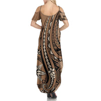 Personalized Tonga Ngatu Family Matching Summer Maxi Dress and Hawaiian Shirt Vintage Brown Manulua Motifs LT7 - Polynesian Pride