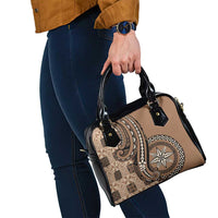 Tonga Ngatu Shoulder Handbag Vintage Brown Manulua Motifs