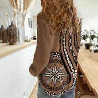 Personalized Tonga Ngatu Women Casual Shirt Vintage Brown Manulua Motifs LT7 - Polynesian Pride