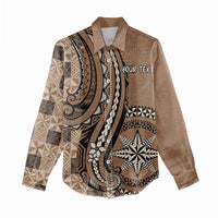 Personalized Tonga Ngatu Women Casual Shirt Vintage Brown Manulua Motifs LT7 - Polynesian Pride