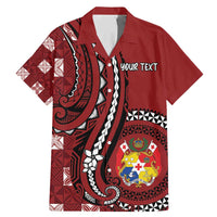 Personalized Tonga Ngatu Family Matching Mermaid Dress and Hawaiian Shirt Iconic Red Manulua Motifs LT7 Dad's Shirt - Short Sleeve Red - Polynesian Pride
