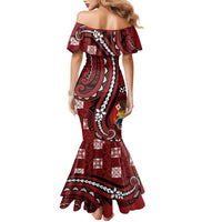 Personalized Tonga Ngatu Family Matching Mermaid Dress and Hawaiian Shirt Iconic Red Manulua Motifs LT7 - Polynesian Pride