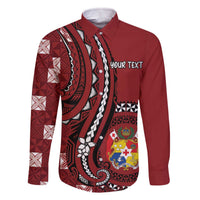 Personalized Tonga Ngatu Family Matching Off The Shoulder Long Sleeve Dress and Hawaiian Shirt Iconic Red Manulua Motifs LT7 Dad's Shirt - Long Sleeve Red - Polynesian Pride
