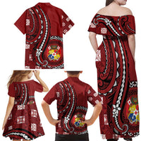 Personalized Tonga Ngatu Family Matching Off Shoulder Maxi Dress and Hawaiian Shirt Iconic Red Manulua Motifs LT7 - Polynesian Pride