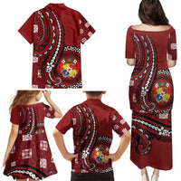 Personalized Tonga Ngatu Family Matching Puletasi and Hawaiian Shirt Iconic Red Manulua Motifs LT7 - Polynesian Pride