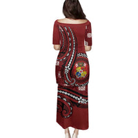Personalized Tonga Ngatu Family Matching Puletasi and Hawaiian Shirt Iconic Red Manulua Motifs LT7 - Polynesian Pride