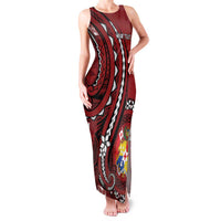 Personalized Tonga Ngatu Family Matching Tank Maxi Dress and Hawaiian Shirt Iconic Red Manulua Motifs LT7 Mom's Dress Red - Polynesian Pride