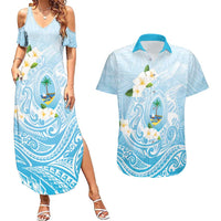 Guam Fishhook Mix Guasali Flowers Couples Matching Summer Maxi Dress and Hawaiian Shirt Dreaming Turquoise LT7 Turquoise - Polynesian Pride