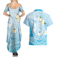 Guam Fishhook Mix Guasali Flowers Couples Matching Summer Maxi Dress and Hawaiian Shirt Dreaming Turquoise LT7 - Polynesian Pride