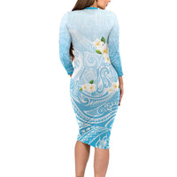 Guam Fishhook Mix Guasali Flowers Family Matching Long Sleeve Bodycon Dress and Hawaiian Shirt Dreaming Turquoise LT7 - Polynesian Pride