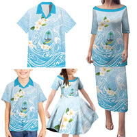 Guam Fishhook Mix Guasali Flowers Family Matching Puletasi and Hawaiian Shirt Dreaming Turquoise LT7 - Polynesian Pride