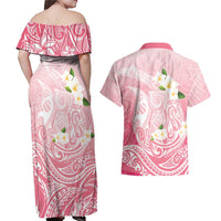 Guam Fishhook Mix Guasali Flowers Couples Matching Off Shoulder Maxi Dress and Hawaiian Shirt Dreaming Coral LT7 - Polynesian Pride