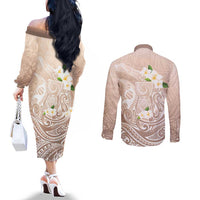 Guam Fishhook Mix Guasali Flowers Couples Matching Off The Shoulder Long Sleeve Dress and Long Sleeve Button Shirt Dreaming Hazel LT7 - Polynesian Pride