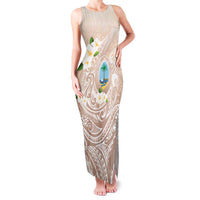 Guam Fishhook Mix Guasali Flowers Family Matching Tank Maxi Dress and Hawaiian Shirt Dreaming Hazel LT7 Mom's Dress Beige - Polynesian Pride
