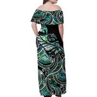 Maori Matariki - Manaia Family Matching Off Shoulder Maxi Dress and Hawaiian Shirt Emerald Paua Shell LT7 - Polynesian Pride