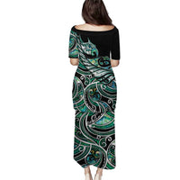 Maori Matariki - Manaia Family Matching Puletasi and Hawaiian Shirt Emerald Paua Shell