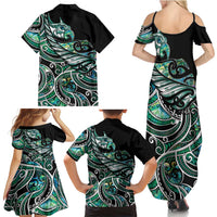 Maori Matariki - Manaia Family Matching Summer Maxi Dress and Hawaiian Shirt Emerald Paua Shell LT7 - Polynesian Pride