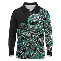 Maori Matariki - Manaia Long Sleeve Polo Shirt Emerald Paua Shell