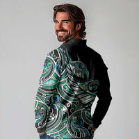 Maori Matariki - Manaia Long Sleeve Polo Shirt Emerald Paua Shell