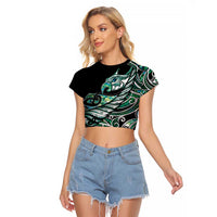 Maori Matariki - Manaia Raglan Cropped T Shirt Emerald Paua Shell