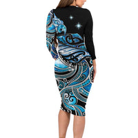 Maori Matariki - Manaia Family Matching Long Sleeve Bodycon Dress and Hawaiian Shirt Galaxy Blue Paua Shell LT7 - Polynesian Pride